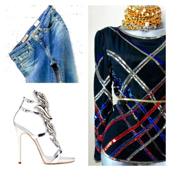 100% Silk "ARGENTI" Sequins & Beads Cocktail Vintage Top - Picture 3 of 14